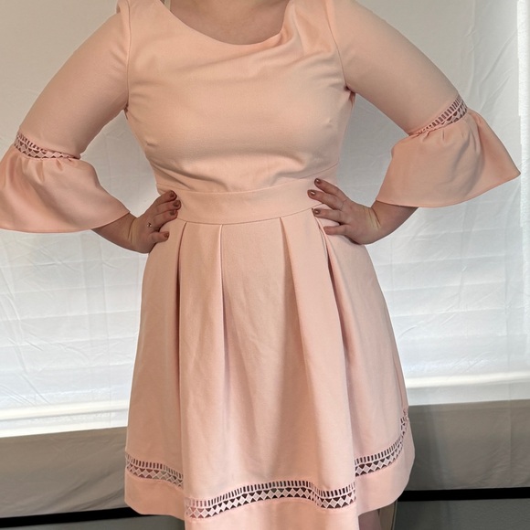 Cute Pink Dress eliza j light pink peach dress with cute sleeves size 12 - Picture 1 of 14